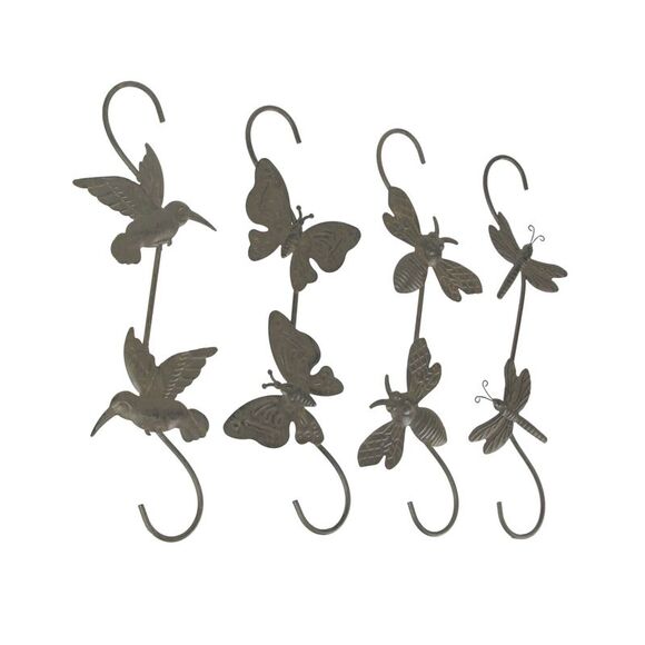 Set of 4 Rustic Metal Hook Plant Hangers Hummingbird, Bee, Butterfly, Dragonfly - Picture 2 of 5